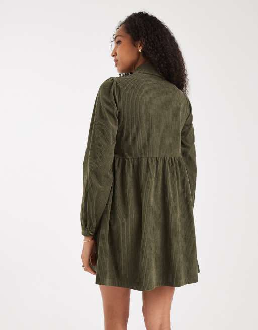 Threadbare - Mini-overhemdjurk in groen, deel van co-ord set, 4 van 4