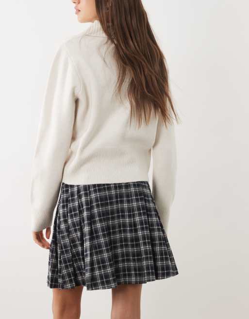Threadbare - minifalda de traje plisada con estampado a cuadros azul marino, 3 de 5