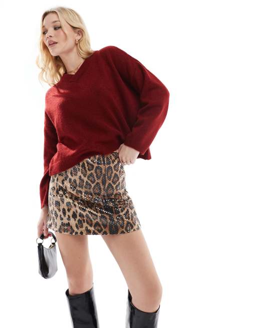 Threadbare - Minigonna con stampa leopardata e paillettes