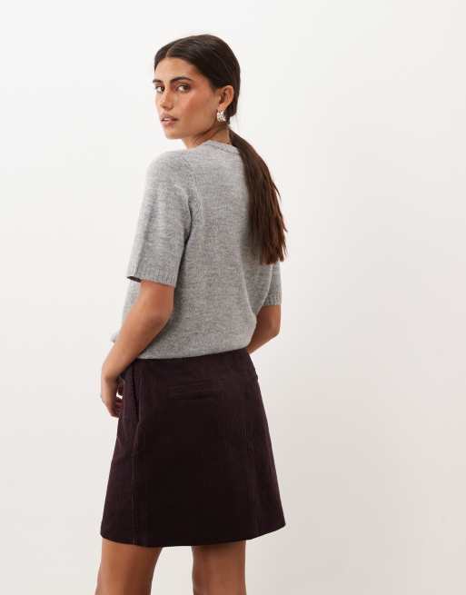 Threadbare - Minigonna in velluto a coste color prugna, 2 di 5