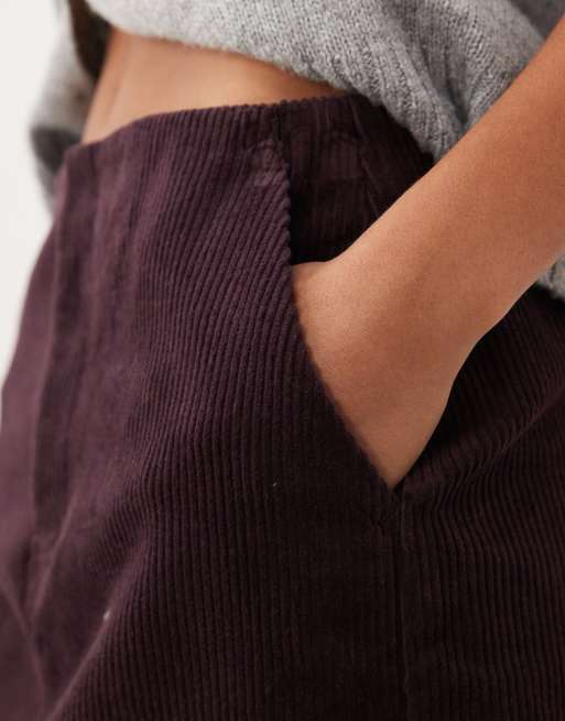 Threadbare - Minigonna in velluto a coste color prugna, 3 di 5