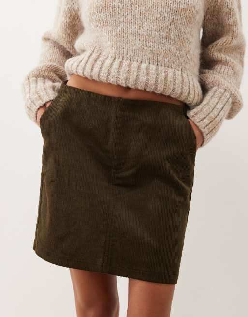 Threadbare - Minigonna in velluto a coste kaki, 3 di 5