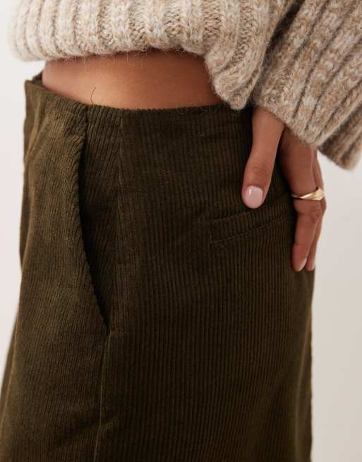 Threadbare - Minigonna in velluto a coste kaki, 4 di 5