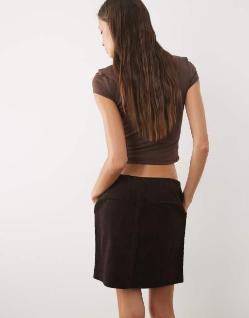 Threadbare - Minigonna marrone cioccolato in velluto a coste, 5 di 5