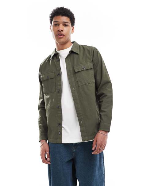 Threadbare 'ministry' lightweight cotton shacket in khaki - view 1