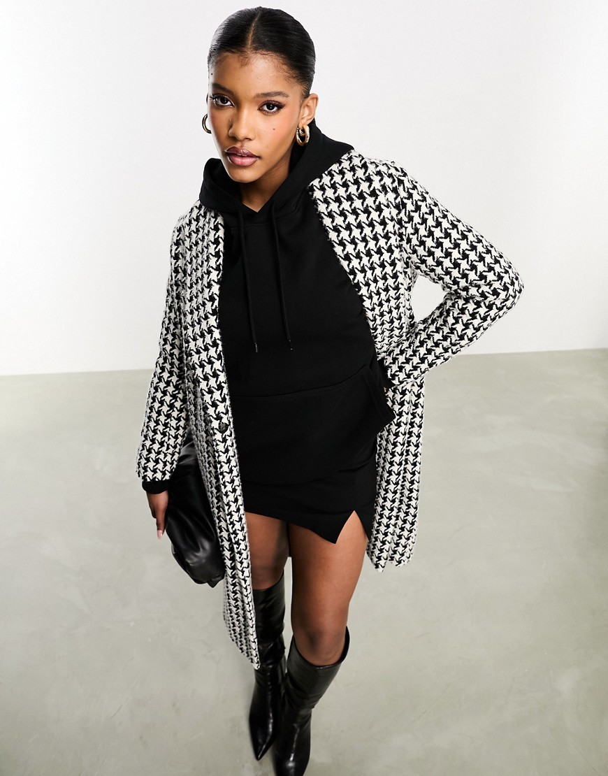 Threadbare Mira formal coat with shawl collar in black and white houndstooth