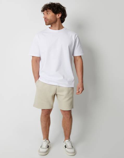 Threadbare 'mitch' cotton blend textured sweat shorts in stone - view 1