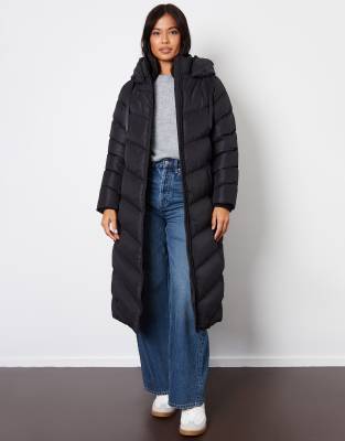 Threadbare 'moanna' Padded Maxi Coat In Black