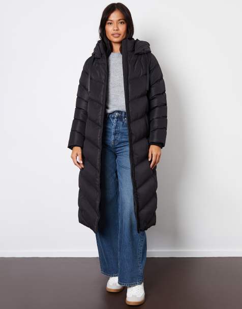 Threadbare 'moanna' padded maxi coat in black - view 1