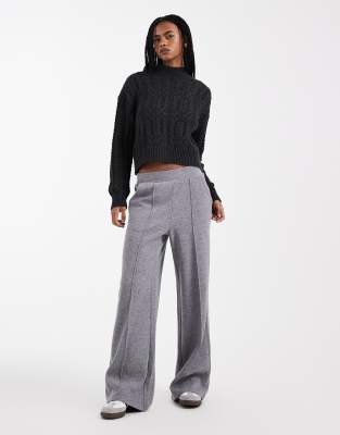 Threadbare Mock Knit Wide Leg Jogger With Seam Detail In Grey