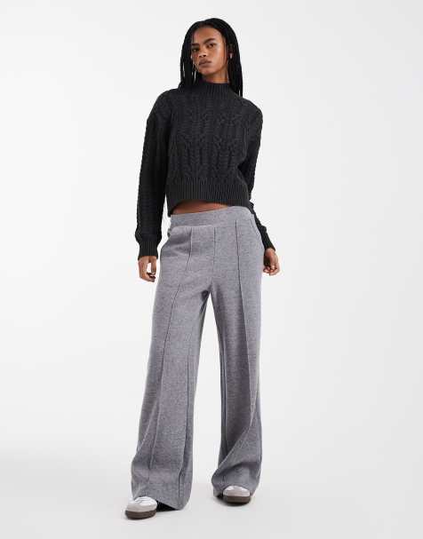 Threadbare mock knit wide leg sweatpants with seam detail in gray - view 1