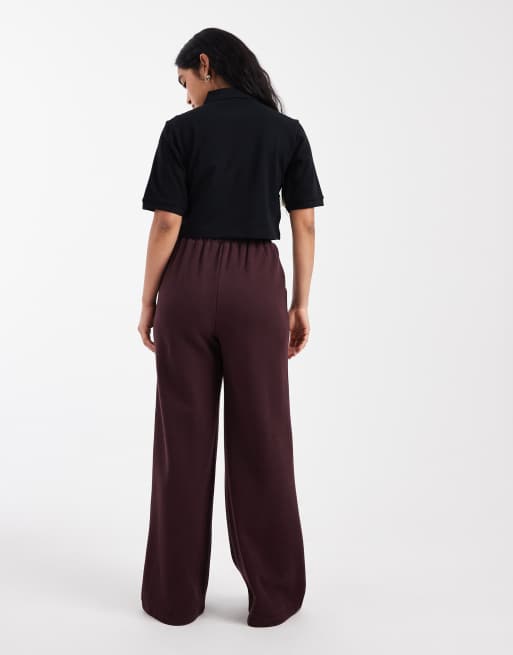 Threadbare mock knit wide leg trackies with seam detail in fig, 4 of 5