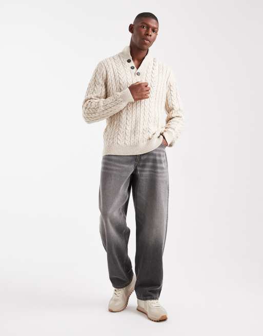 トップス STONE  moc neck knit sweater Threadbare mock neck knit sweater in taupe and stone | ASOS