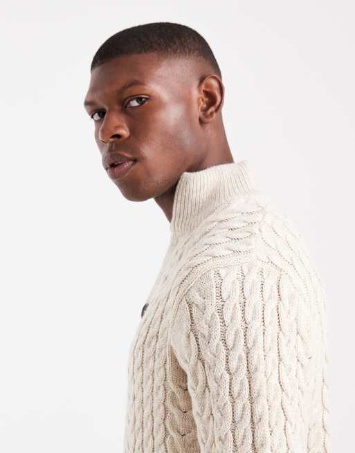 トップス STONE  moc neck knit sweater Threadbare mock neck knit sweater in taupe and stone | ASOS