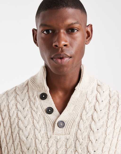トップス STONE  moc neck knit sweater Threadbare mock neck knit sweater in taupe and stone | ASOS