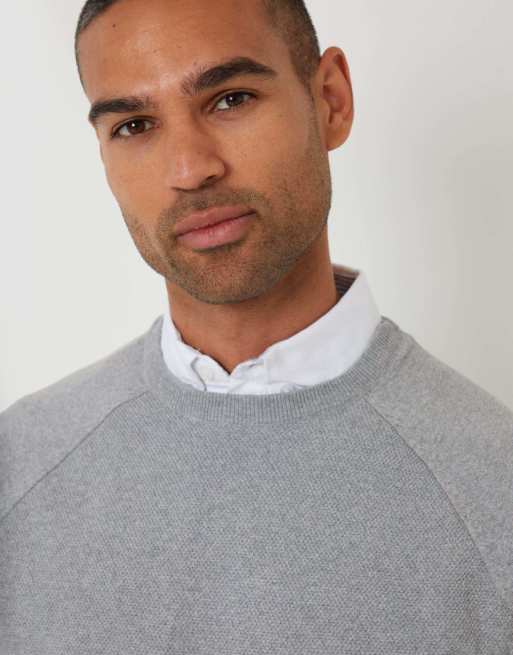 Threadbare Mock shirt raglan knitted jumper in grey, 3 of 4
