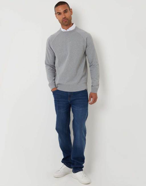 Threadbare Mock shirt raglan knitted jumper in grey, 4 of 4