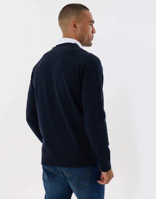Threadbare Mock shirt raglan knitted jumper in navy, 2 of 4