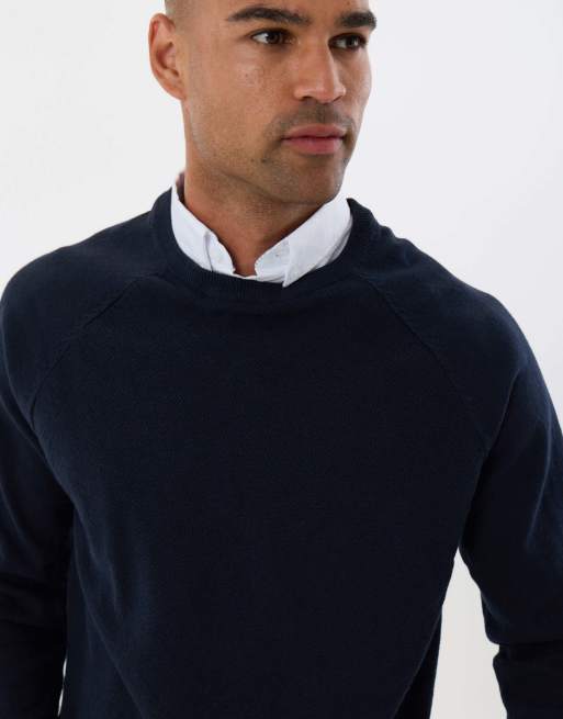Threadbare Mock shirt raglan knitted jumper in navy, 3 of 4