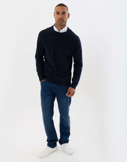 Threadbare Mock shirt raglan knitted jumper in navy, 4 of 4