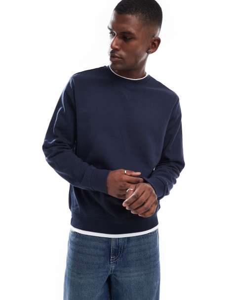 Threadbare Mock t-shirt crew neck sweatshirt in navy - view 1