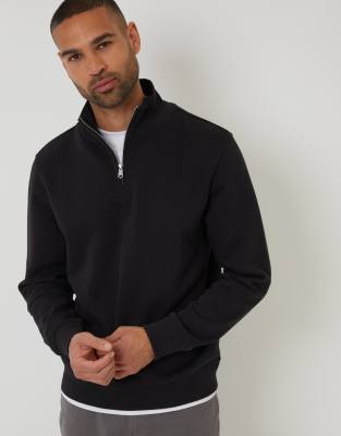 Threadbare Mock T-shirt Quarter Zip Sweatshirt In Black