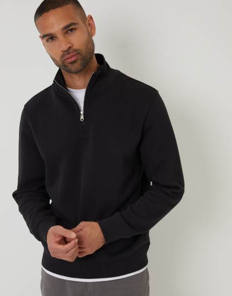 Threadbare Mock t-shirt quarter zip sweatshirt in black - view 1