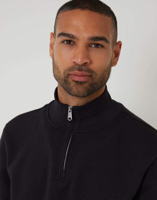 Threadbare Mock t-shirt quarter zip sweatshirt in black, 3 of 4