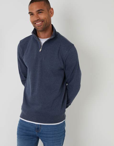 Threadbare Mock t-shirt quarter zip sweatshirt in blue - view 1
