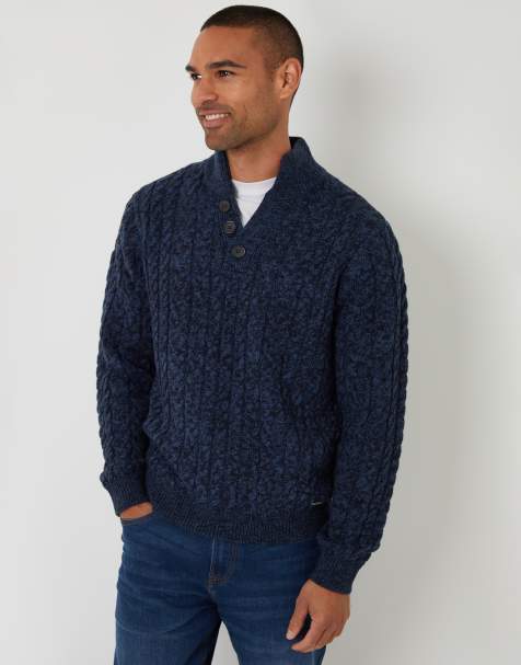 Threadbare Mock tee funnel neck cable knit jumper in blue - view 1