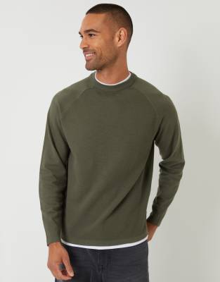 Threadbare Mock tee textured knit crew neck jumper in khaki-Green