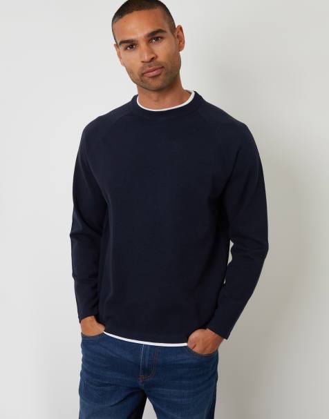 Threadbare Mock tee textured knit crew neck jumper in navy - view 1