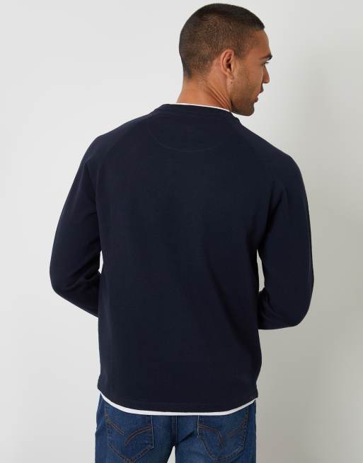 Threadbare Mock tee textured knit crew neck jumper in navy, 2 of 4