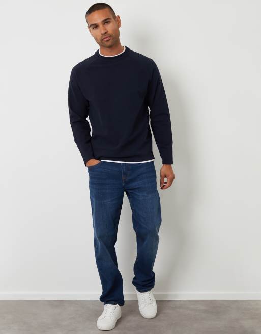 Threadbare Mock tee textured knit crew neck jumper in navy, 4 of 4