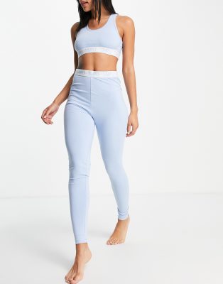 Threadbare Mood Logo Bralet And Leggings Loungewear Set In Blue
