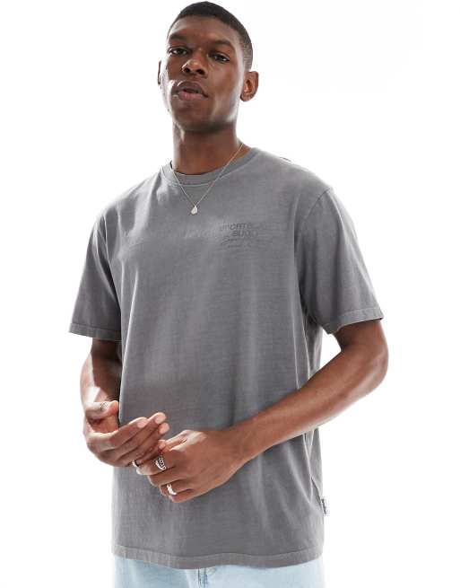 Threadbare – Mörkgrå, bomullsrik t-shirt med rund halsringning och tryck baktill, 220 gsm, 3 av 4