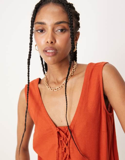 Threadbare – Mörkorange linne i linmix, 3 av 4