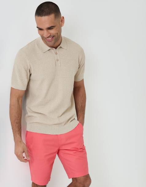 Threadbare Moss stitch knitted polo in taupe - view 1