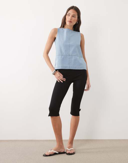 Threadbare - Mouwloze denim top in mid-wash blauw, 2 van 4