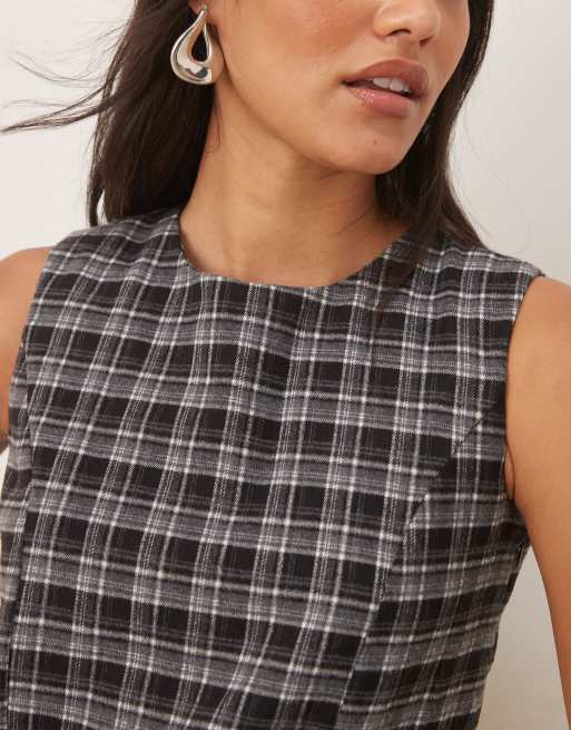 Threadbare - Mouwloze geruite mini-jurk in zwart en grijs, 3 van 4