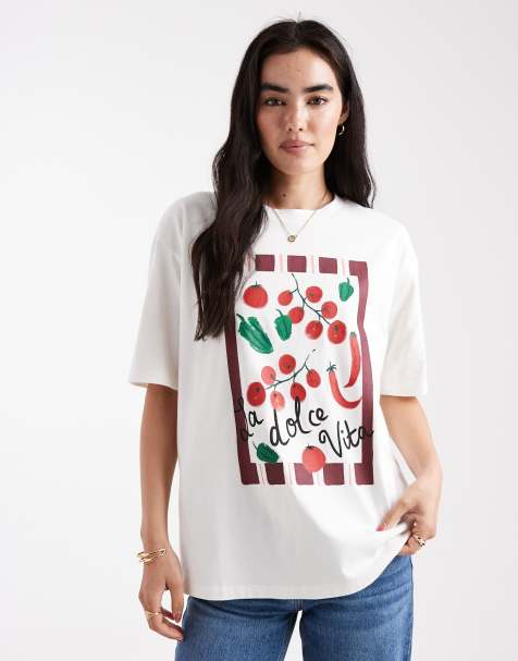 Threadbare – Naturvit t-shirt i bomull med korta ärmar och "Dolce Vita"-tryck - view 1