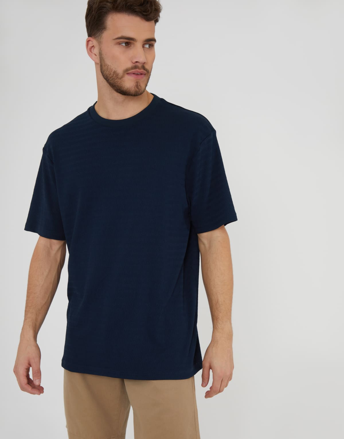 Threadbare 'nichol' relaxed fit textured short sleeve t-shirt in navy