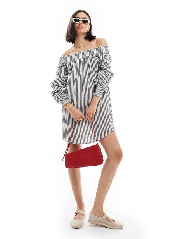 Threadbare - nicole bandeau off shoulder mini dress in white black stripe