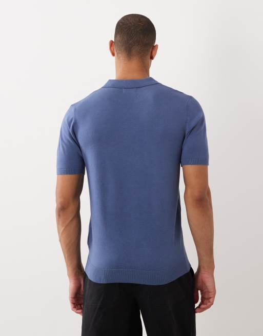 Threadbare – Niebieska dzianinowa koszulka polo z krótkimi rękawami, 5 z 5