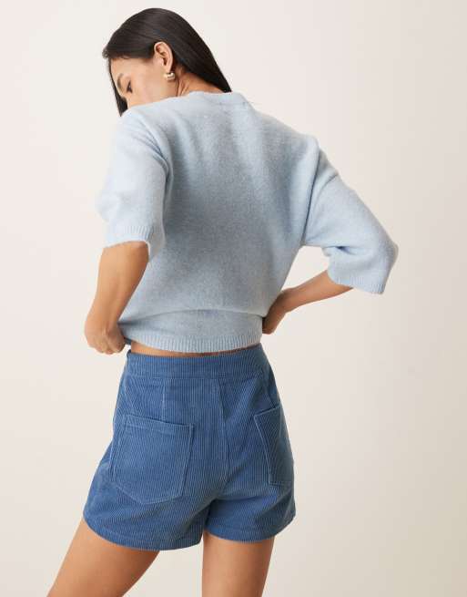 Threadbare – Niebieskie sztruksowe spódnicospodnie mini, 4 z 5