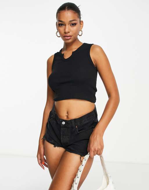 ASOS Sleeveless Crop Top With High Neck in Black