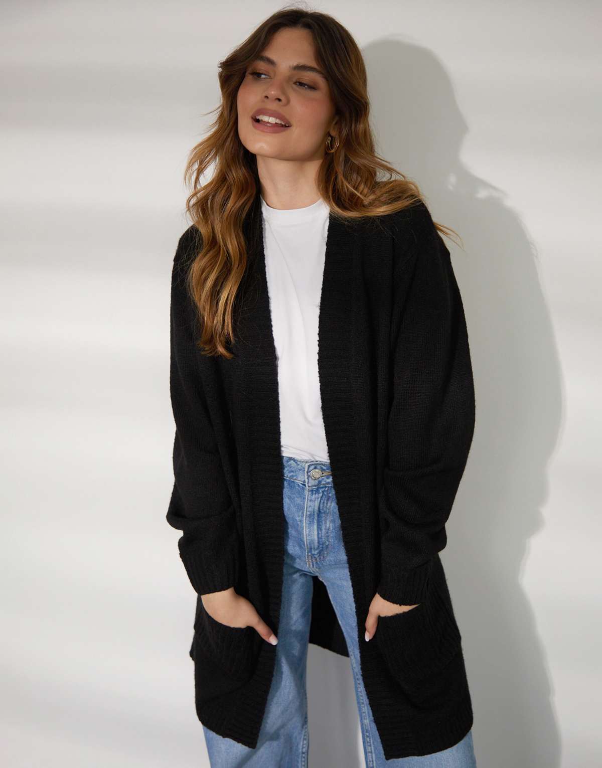 Threadbare Ocean' longline knitted cardigan in black