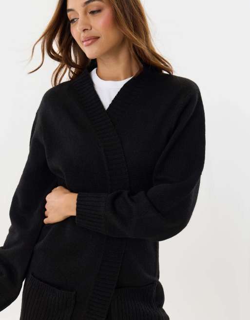Threadbare Ocean' longline knitted cardigan in black, 3 of 4
