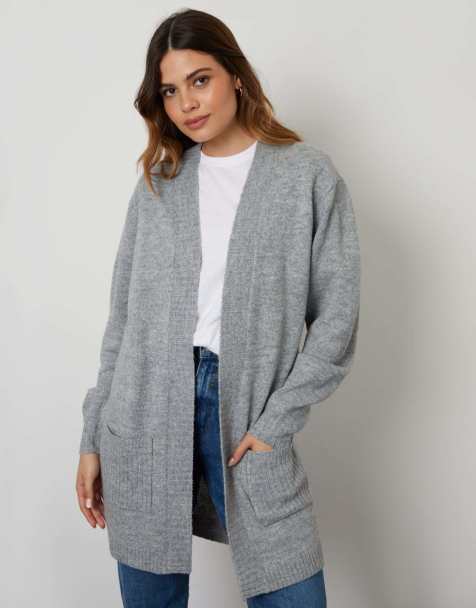 Threadbare Ocean' longline knitted cardigan in grey - view 1
