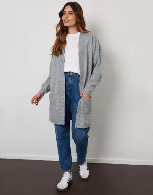 Threadbare Ocean' longline knitted cardigan in grey, 2 of 5